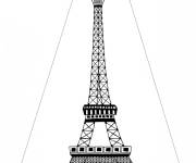 Coloriage La tour Eiffel avec le drapeau en haut