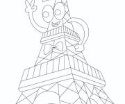 Coloriage La tour Eiffel avec un visage rigolo pour enfants