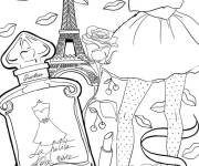 Coloriage La Tour Eiffel et les maisons de le mode symbole de Paris