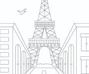 Coloriage La tour Eiffel facile avec les oiseaux volant &agrave; Paris