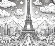 Coloriage et dessins gratuit La Tour Eiffel paysage nocturne magique à imprimer