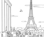 Coloriage La Tour Eiffel qui attires les touristes de tous les pays