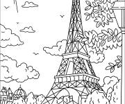 Coloriage La tour Eiffel sur la senne