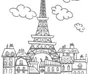Coloriage La Tour Eiffel sur les b&acirc;timents de Paris