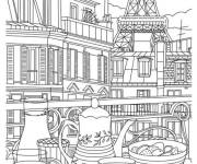 Coloriage La ville de Paris ou nous pouvons regarder la Tour Eiffel