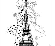 Coloriage Lady Bug et Super Cat &agrave; Paris pres de la Tour Eiffel