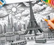 Coloriage et dessins gratuit Les crayons de couleurs pr&ecirc;t &agrave; colorier la Tour Eiffel à imprimer