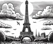 Coloriage Les nuages de la Tour Eiffel en ligne