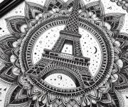 Coloriage Mandala Tour Eiffel difficile adulte