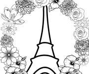 Coloriage Mandala Tour Eiffel fleuri