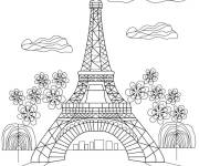 Coloriage Paysage de la Tour Eiffel entres les jardins de Paris