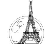 Coloriage Paysage de la Tour Eiffel pendant la nuit