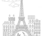 Coloriage Paysage de la Tour Eiffel pour adultes