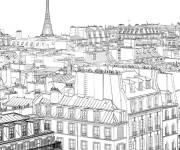 Coloriage Paysage de Paris avec le Tour Eiffel