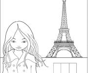 Coloriage Petite fille fran&ccedil;aise devant la Tour Eiffel