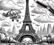 Coloriage Sc&egrave;ne magique de la Tour Eiffel pour ps