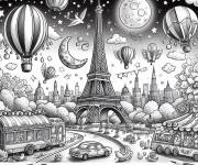 Coloriage Tour Eiffel abstrait sous la lune