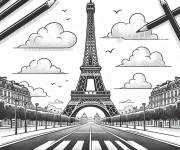 Coloriage Tour Eiffel avec des crayons de couleurs