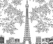 Coloriage Tour Eiffel avec les fleurs de Paris