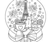 Coloriage Tour Eiffel dans une boule de neige