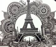 Coloriage Tour Eiffel en mandala adulte fleuri