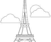 Coloriage Tour Eiffel parmi les nuages