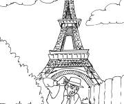 Coloriage Touriste qui prends une photo devant le Tour Eiffel