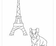 Coloriage Un chien mignon devant la Tour Eiffel