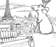 Coloriage Un rat dr&ocirc;le regarde la Tour Eiffel