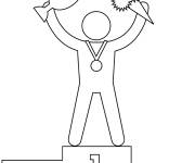 Coloriage Champion levant le Troph&eacute;e sur le podium