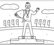 Coloriage Champion sur le podium avec le Troph&eacute;e