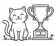 Coloriage Chat heureux et le Troph&eacute;e