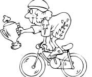Coloriage Cycliste dr&ocirc;le avec un Troph&eacute;e