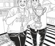 Coloriage Deux femmes c&eacute;l&egrave;brent le Troph&eacute;e