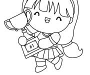 Coloriage Fille kawaii Troph&eacute;e