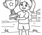 Coloriage Fille l&egrave;ve le Troph&eacute;e
