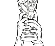 Coloriage Main levant le Troph&eacute;e de la coupe du monde