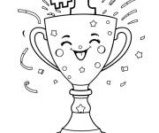 Coloriage Troph&eacute;e avec visage style dessin anim&eacute;