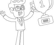 Coloriage Vainqueur de troph&eacute;e style cartoon