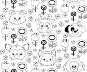 Coloriage Personnages de Tsum Tsum &agrave; motifs en fleurs