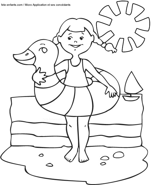 Coloriage Fille en Vacances d'Été dessin gratuit à imprimer