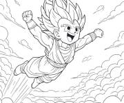 Coloriage Vegeta en volant dans les nuages