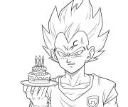 Coloriage Vegeta tenant un g&acirc;teau