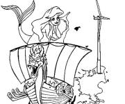 Coloriage Ariel sur un navire des vikings