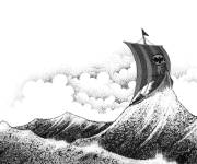 Coloriage bateau viking au crayon