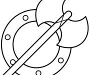 Coloriage Bouclier et hache d'un viking facile