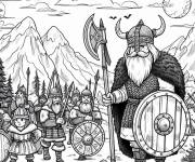 Coloriage Chef des vikings avec ses guerriers