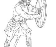 Coloriage Chevalier de viking avec hache et bouclier