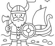 Coloriage Chibi viking devant le navire