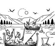 Coloriage Des vikings sur la riviere